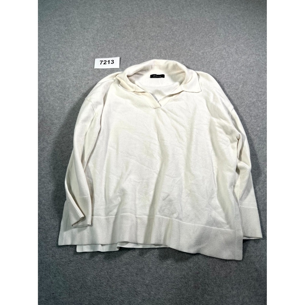 Lillusory Sweater Womens Large White Viscose Collared‎ Casual Pullover Slit Hem